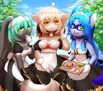  anthro clothed clothing coff feline female food hybrid looking_at_viewer maid_uniform mammal outside smile solo standing uniform 