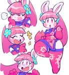  2016 anthro blush breasts clothed clothing eyes_closed female flower gloves hair lagomorph laugh legwear long_hair looking_at_viewer mammal open_mouth pink_eyes pink_hair plant pointing pose rabbit ribbons simple_background solo stockings teeth thick_thighs tongue ziroro326 