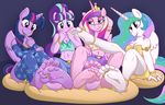  2016 5_toes anthro anthrofied armpits barefoot blush caroo clothed clothing equine feet female friendship_is_magic group hair half-closed_eyes horn humanoid_feet long_hair mammal midriff multicolored_hair my_little_pony navel plantigrade princess_cadance_(mlp) princess_celestia_(mlp) purple_eyes ring sitting smile soles starlight_glimmer_(mlp) toe_ring toes twilight_sparkle_(mlp) unicorn winged_unicorn wings 