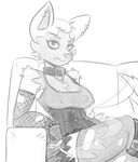  2016 anthro armwear boots breasts canine chest_tuft cigarette cleavage clothed clothing collar corset cross crossed_legs digital_media_(artwork) ear_piercing eyebrow_piercing facial_piercing female footwear fur goth jewelry legwear lingerie mammal monochrome necklace nintendo nipple_bulge piercing pok&eacute;mon poochyena reiduran shirt sitting sketch skirt smoke smoking sofa solo teeth thigh_highs torn_clothing tuft video_games wristband 