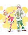  1girl boots christmas cleavage_cutout full_body gloves hat highres iesupa lie_ren nora_valkyrie red_gloves rwby sack santa_boots santa_costume santa_gloves santa_hat 