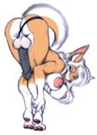  alefwdog ass_up backsack balls bent_over big_breasts big_penis blush breasts butt canine clothing dickgirl fur green_eyes intersex mammal nipples open_mouth orange_fur panties panties_aside penis solo tongue tongue_out underwear wolf 
