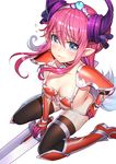  armor armored_boots asymmetrical_horns bikini bikini_armor black_legwear blue_eyes boots breasts choker detached_sleeves dragon_tail elizabeth_bathory_(brave)_(fate) elizabeth_bathory_(fate) elizabeth_bathory_(fate)_(all) fate/grand_order fate_(series) flat_chest flying_sweatdrops horns knee_boots long_hair looking_at_viewer oversized_clothes pauldrons pink_hair pointy_ears red_armor red_bikini red_footwear ririko_(zhuoyandesailaer) shoes spiked_shoes spikes standing string_bikini swimsuit tail tears thighhighs tiara two_side_up white_background 