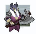  anthro armor axe bandage barbarian belt big_breasts boar bracelet breasts cleavage clothed clothing female jewelry mammal melee_weapon necklace outside pauldron phlegraofmystery porcine scar solo tusks weapon yellow_eyes 