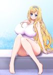  blonde_hair blue_eyes breasts btk hand_on_breast huge_breasts smile swimsuit tiara 