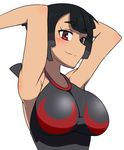  1girl armpit bare_shoulders blush breasts closed_mouth cropped_torso eyebrows eyebrows_visible_through_hair higana_(pokemon) kalimantan looking_at_viewer nintendo pokemon_(game) pokemon_oras simple_background smile solo upper_body white_background 