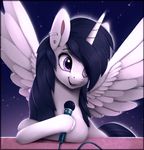  animated black_hair blind ear_piercing equine eyelashes fan_character feathered_wings feathers female feral fur hair hooves horn mammal mic my_little_pony no_sound open_mouh piercing rodrigues404 smile solo teeth tongue white_feathers white_fur winged_unicorn wings 
