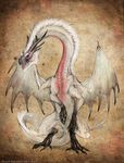  ambiguous_gender claws dragon feral hair isvoc membranous_wings nude open_mouth solo standing teeth tongue traditional_media_(artwork) white_hair wings 