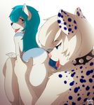  2016 ambiguous_gender anthro anus black_nose blue_anus blue_eyes blue_hair blue_pussy butt canine clitoris collar cunnilingus derpah digital_media_(artwork) duo ear_piercing eyebrows female female/ambiguous fur gradient_background hair hi_res long_hair looking_back mammal multicolored_fur nude open_mouth oral piercing pink_nose purple_eyes pussy pussy_juice saliva sex simple_background spiked_collar spikes spots spotted_fur spread_butt spread_pussy spreading tongue tongue_out two_tone_fur vaginal 