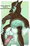  2016 animal_genitalia animal_penis anthro anus balls brown_hair butt canine canine_penis english_text hair knot male mammal penis solo text truegrave9 