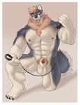  animal_genitalia animal_penis balls canine canine_penis feet leash male mammal muscular muscular_male pardusnix pecs penis smile solo teeth wolf 