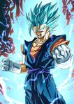  absurdres angry aura blue_eyes blue_hair commentary_request dougi dragon_ball dragon_ball_super earrings electricity gloves greymon_(nodoame1215) highres jewelry male_focus muscle open_mouth potara_earrings powering_up solo spiked_hair spoilers super_saiyan_blue vegetto 