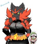  artist_request blue_eyes dartrix eyes_closed furry incineroar pokemon toraneko 