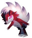  canine carau fur lycanroc mammal midnight_lycanroc nintendo pok&eacute;mon red_eyes red_fur simple_background video_games white_background white_fur 