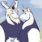  asgore_dreemurr beard boss_monster caprine crown cute duo facial_hair fangs goat hand_holding happy horn mammal neophyte-redglare simple_background toriel undertale video_games 