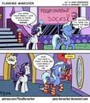  2016 clothing comic cutie_mark detailed_background duo english_text equine eyes_closed female feral friendship_is_magic hair hooves horn legwear mammal my_little_pony pony-berserker purple_hair rarity_(mlp) smile socks standing text unicorn 
