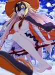  :o bandaged_arm bandaged_leg bandages barefoot blonde_hair blue_eyes blurry blush breasts capelet cloud cloudy_sky depth_of_field fangs fate/apocrypha fate/grand_order fate_(series) feet flying frills halloween hat headpiece highres jeanne_d'arc_(fate) jeanne_d'arc_(fate)_(all) large_breasts long_hair moon open_mouth orange_panties panties pantyshot pointy_ears sky soles solo spread_toes star_(sky) starry_sky tazaki_hayato toes underboob underwear very_long_hair witch witch_hat 