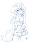  ambris anthro big_breasts blush breasts cleavage clothed clothing ear_piercing equine female friendship_is_magic hair hoodie horn jewelry long_hair looking_at_viewer lyra_heartstrings_(mlp) mammal my_little_pony necklace piercing raised_eyebrow simple_background sketch skirt smile solo standing unicorn white_background 