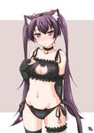  :o animal_ears arm_behind_back ayama_yuiya bell bell_choker black_bra black_gloves black_panties blush bra breasts cat_cutout cat_ear_panties cat_ears cat_lingerie cat_tail choker cleavage_cutout cowboy_shot elbow_gloves frilled_bra frills gloves kokoro_rista! large_breasts leg_garter long_hair looking_at_viewer meme_attire nagasawa_seika navel panties purple_eyes purple_hair side-tie_panties solo stomach tail twintails twintails_day underwear underwear_only very_long_hair 