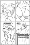  anthro blush butt canine clock-face clothing comic english_text female fox growth mammal monochrome muscle_growth muscular smile solo standing swimsuit text 