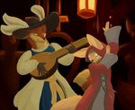  armello canine clothed clothing dancing duo eyes_closed feathers female fennec fox fur hat mammal nevan12 