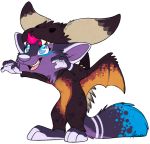  2018 anthro aseethe barefoot blue_eyes canine clothed clothing costume digital_media_(artwork) fox fur mammal purple_fur simple_background smile solo 