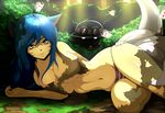  2015 absurd_res ahri_(lol) animal_humanoid armor arthropod big_breasts blue_hair breast_squish breasts bush butterfly canine cleavage clothed clothing dixi-q eyewear female fox fox_humanoid fur goggles hair helmet hi_res humanoid insect league_of_legends long_hair looking_at_viewer mammal mutliple_tails navel outside panties smile torn_clothing tree under_boob underwear video_games white_fur wide_hips yellow_eyes 