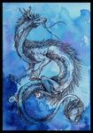  ambiguous_gender antlers claws dragon eastern_dragon feral horn isvoc nude solo traditional_media_(artwork) watercolor_(artwork) 