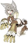  2016 :3 :d all_fours animal_ears ankle_boots artist_name blush boots breasts brown_footwear butt_crack cat_ears claws collar dated erune eyebrows eyebrows_visible_through_hair fang flying_sweatdrops granblue_fantasy grey_hair hair_between_eyes head_tilt highres hood looking_at_viewer medium_breasts number open_mouth orange_eyes sen_(granblue_fantasy) signature simple_background smile solo sweatdrop white_background yoshida_hideyuki 