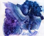  blue_feathers blue_fur blue_hair claws dragon feathered_dragon feathered_wings feathers feral fur furred_dragon hair isvoc nude solo traditional_media_(artwork) watercolor_(artwork) wings 