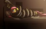  2016 bed bedroom blush coiling constricting cute equine female fluffyxai fluttershy_(mlp) friendship_is_magic lying mammal my_little_pony python reptile saliva scalie snake squeezing temakixai wrapped xaigatomon xaipony_(artist) 