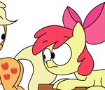  apple_bloom_(mlp) applejack_(mlp) blonde_hair butt cub cutie_mark duo earth_pony equine female feral friendship_is_magic hair hair_bow hair_ribbon horse looking_back mammal mastgrr my_little_pony pony raised_eyebrows red_hair ribbons simple_background white_background wide_eyed young 
