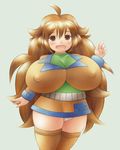  1girl ahoge blush breasts brown_eyes brown_hair female huge_breasts long_hair puffy_nipples robopon shiny shiny_clothes solo 