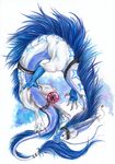  blue_hair claws dragon eastern_dragon feral hair horn isvoc nude ridged_horn simple_background solo white_background white_skin 