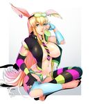  &lt;3 2016 animal_humanoid big_breasts blonde_hair blue_eyes breasts candy claws clothing dixi-q ear_piercing eyewear female fingerless_gloves food gloves goggles hair hi_res hindpaw humanoid jacket lagomorph legwear lips lollipop long_hair looking_at_viewer mammal navel navel_piercing necktie paws piercing rabbit_humanoid shorts sitting solo stockings 