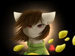  2016 ambiguous_gender brown_hair chara_(undertale) clothing equine flower_petals hair horse jewelry locket mammal my_little_pony necklace ognevitsa_(artist) petals ponification pony red_eyes solo sweater undertale video_games 