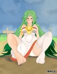  1girl barefoot feet green_hair kid_icarus long_hair nintendo palutena seishinashi stocking 