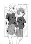  bad_pixiv_id cellphone comic eyebrows eyebrows_visible_through_hair greyscale hair_between_eyes long_hair long_sleeves monochrome mousou_(mousou_temporary) multiple_girls neckerchief open_mouth original page_number phone pleated_skirt school_uniform skirt smartphone translation_request 