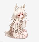  animal_ears borrowed_character closed_mouth expressionless highres jitome long_hair long_sleeves not_on_shana original red_eyes saku_(kazana) sitting solo tail white_hair wide_sleeves wolf_ears wolf_tail yokozuwari 