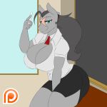  anthro big_breasts big_butt breasts butt chalk cleavage clothed clothing earth_pony equine female fury_(lunis1992) green_eyes grey_hair hair horse huge_breasts lunis1992 mammal mature_female my_little_pony patreon pony scar smile xehta13 