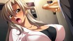  1boy 1girl bishop_(company) breasts dark_skin female game_cg hetero kagami_hirotaka large_breasts long_hair mesu_kyoushi_3 mizusawa_chisato penis silver_hair tears yellow_eyes 