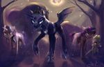  2016 armor blue_eyes darkness dragon equine feathered_wings feathers female feral friendship_is_magic group hair helmet horn looking_at_viewer male mammal moon multicolored_hair my_little_pony night nightmare_moon_(mlp) princess royalty silfoe simple_background sky slit_pupils spike_(mlp) star starlight_glimmer_(mlp) teeth tongue tongue_out tree twilight_sparkle_(mlp) unicorn winged_unicorn wings 