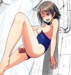  1girl ;o against_wall ass bangs barefoot bathroom between_breasts blue_eyes blue_swimsuit blush breasts breasts_outside censored clothed_sex clothes_between_breasts competition_swimsuit crying dark_penis dutch_angle erection faucet from_side grey_hair hetero highres leaning leg_lift leg_up legs looking_down love_live! love_live!_sunshine!! medium_breasts moaning mosaic_censoring nanotsuki nipples one-piece_swimsuit one_eye_closed open_mouth parted_bangs partially_colored penis pussy_juice raised_eyebrows rape sex shadow short_hair sketch solo_focus standing swimsuit swimsuit_aside tears tile_wall tiles vaginal veins veiny_penis watanabe_you wet wet_clothes wet_swimsuit wince 