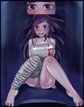  1girl animated_gif bandage barefoot black_hair blackwidowx blush brainwashing breasts danganronpa danganronpa_3 female_only femsub large_breasts long_hair mole nurse open_mouth panties pantyshot pussy_juice saliva sitting solo_focus tsumiki_mikan underwear 