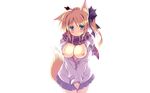  animal_ears breasts dog_days foxgirl nipples no_bra open_shirt photoshop tail tateha white yukikaze_panettone 