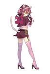  animal_ears boots bow cat_ears cat_tail fake_animal_ears fujisaki_(graphic_loops) full_body garter_straps gloves grin high_heel_boots high_heels highres hood kaitou_lucky_cat long_hair looking_at_viewer official_art pink_footwear pink_legwear red_hair simple_background skirt smile solo tail thigh_boots thighhighs toys_drive white_background yellow_eyes 