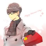  glasses heart male_focus mami_(apsaras) narukami_yuu persona persona_4 scarf silver_hair solo valentine 