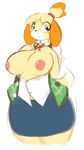  2015 animal_crossing anthro averyshadydolphin big_breasts breasts canine clothed clothing cute dog female hair hairband hand_on_breast isabelle_(animal_crossing) mammal nintendo nipples ribbons simple_background skirt smile solo video_games white_background wide_hips 