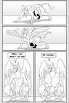  anthro avian big_breasts breasts clock-face clothing comic crouching english_text female gryphon huge_breasts male monochrome solo text torn_clothing transformation 