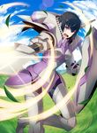  armor armored_boots artist_request black_hair boots degel fire_emblem fire_emblem:_kakusei fire_emblem_cipher gauntlets grass holding holding_weapon looking_at_viewer open_mouth polearm purple_eyes shield short_hair solo spear thighhighs weapon 